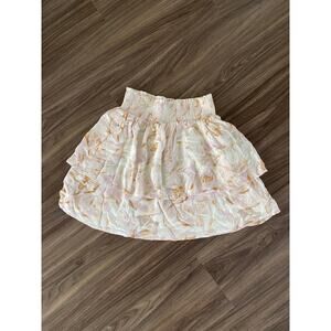 Saltwater Luxe Floral Mini Skirt – Smocked Waist Tiered Skirt (Size S)